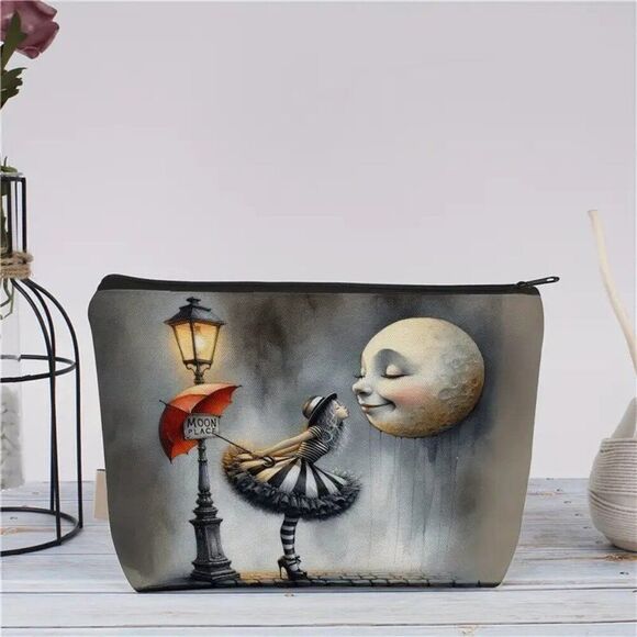 Whimsical Moon Encounter Canvas Cosmetic Bag - Picture 1 of 2